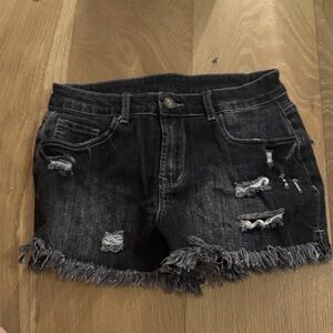 Distressed Black Denim Shorts